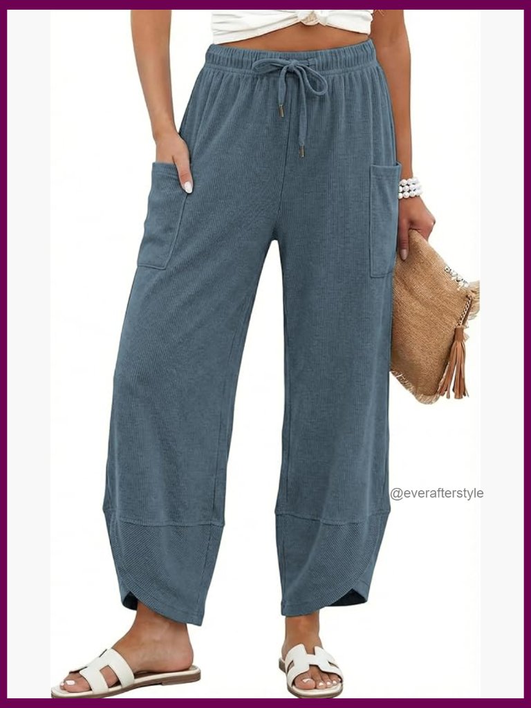Wide Leg Pants Elastic Waist Baggy Palazzo Harem Pants With Pockets